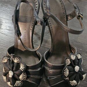 Isabella Fiore Women’s 7M Black Leather Heels Pumps Italy Shoes